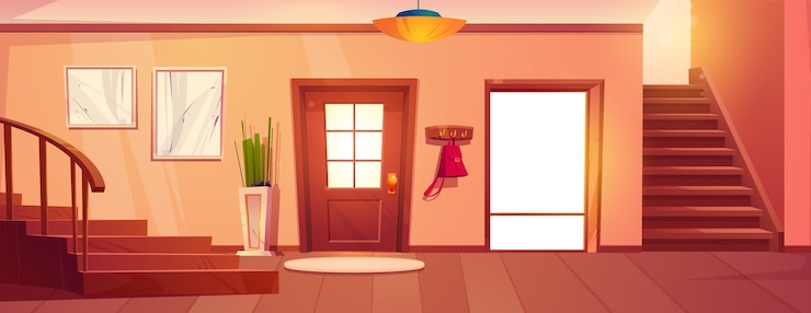 Vettore gratuito interior design del corridoio della casa con le scale
