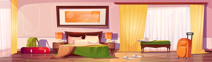 Vettore gratuito interiore moderno della camera da letto dell'hotel