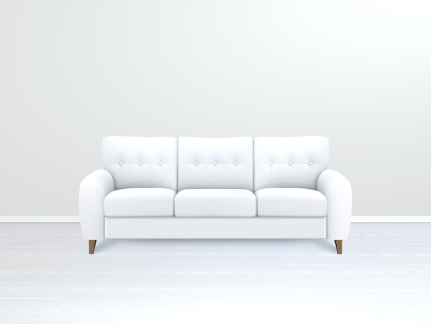 Interno con illustrazione del divano in pelle bianca