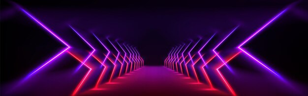 Interno del corridoio con luce a freccia al neon