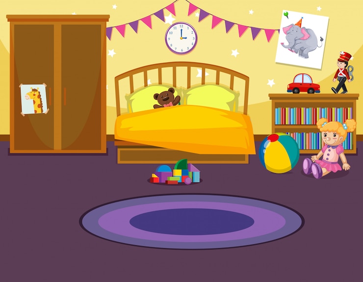 Vettore gratuito interno della camera da letto per bambini