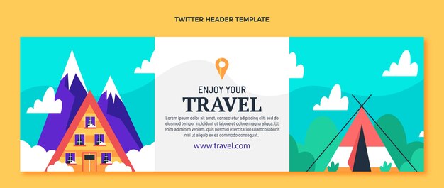 Intestazione di twitter di avventura di viaggio di design piatto