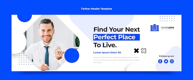 Intestazione di Twitter immobiliare geometrica astratta di design piatto