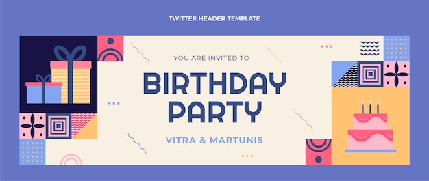 Intestazione Twitter compleanno piatto mosaico
