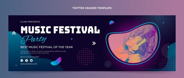 Intestazione twitter del festival musicale colorato sfumato