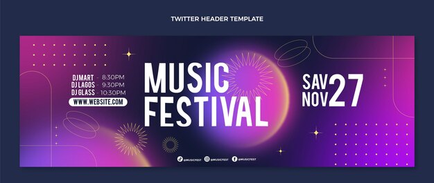 Intestazione twitter del festival musicale colorato sfumato