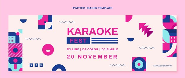 Intestazione twitter del festival musicale del mosaico di design piatto