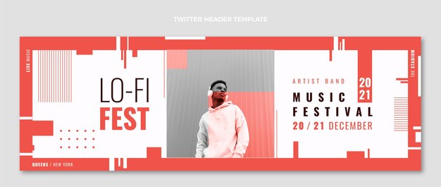 Intestazione twitter del festival musicale minimale dal design piatto