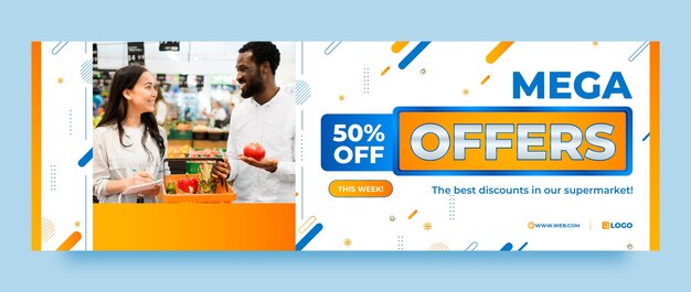 Intestazione twitter del supermercato sfumato con sconto