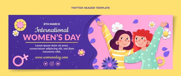 Intestazione twitter della giornata internazionale della donna in stile cartaceo
