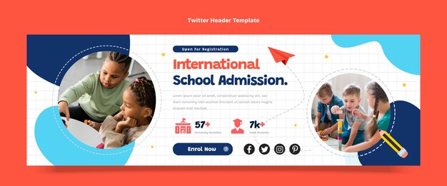 Intestazione twitter della scuola internazionale minima piatta