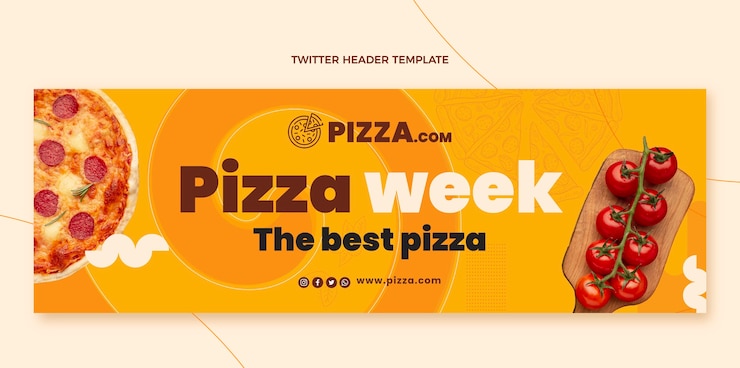 Vettore gratuito intestazione twitter della settimana della pizza in stile piatto