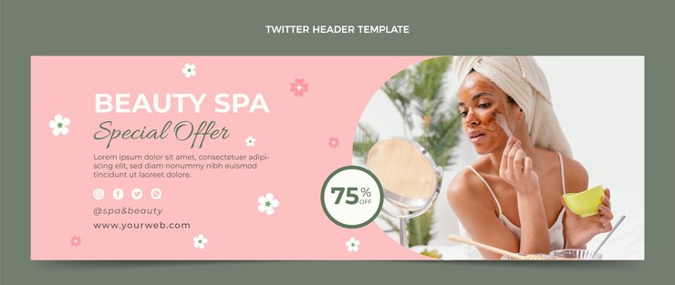 Vettore gratuito intestazione twitter di bellezza spa design piatto