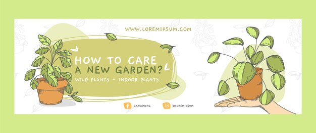 Intestazione twitter giardinaggio incisione disegnata a mano