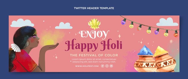 Intestazione twitter holi acquerello