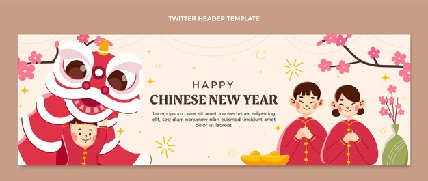 Intestazione twitter piatta del capodanno cinese