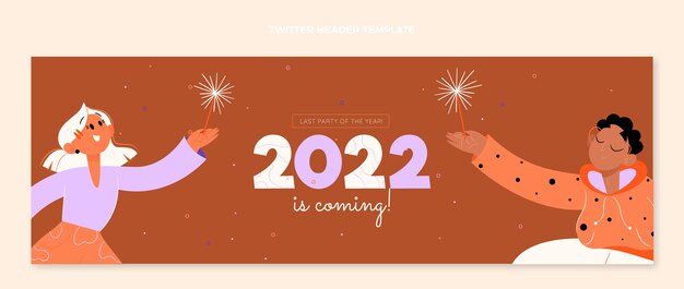 Intestazione twitter piatta del nuovo anno disegnata a mano