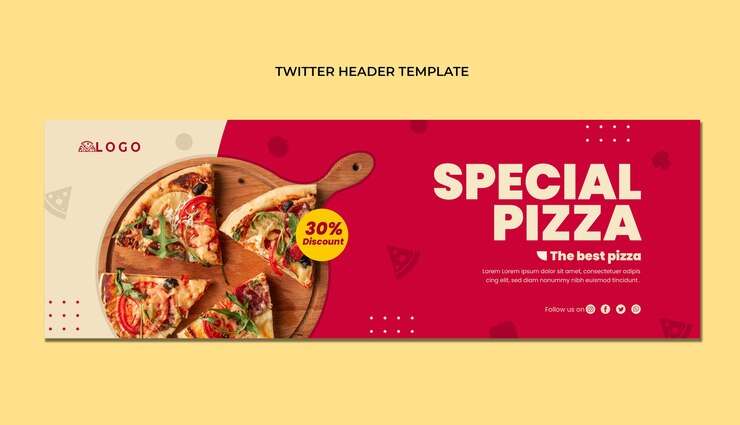Vettore gratuito intestazione twitter pizza piatta