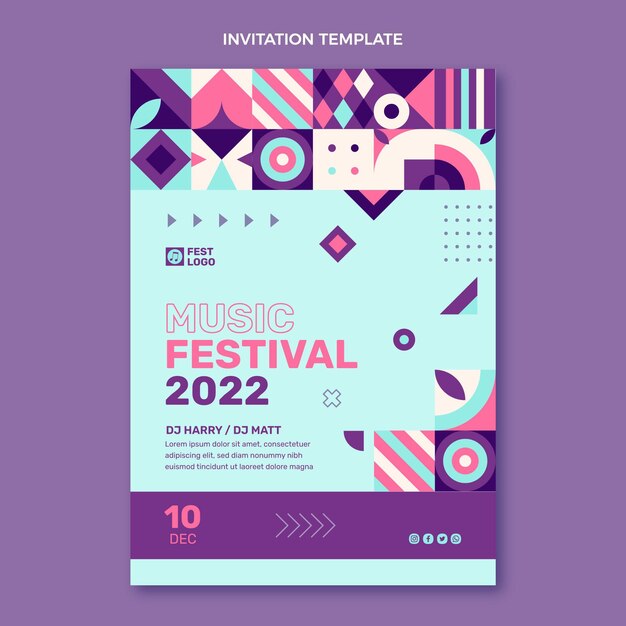 Invito al festival di musica in mosaico di design piatto