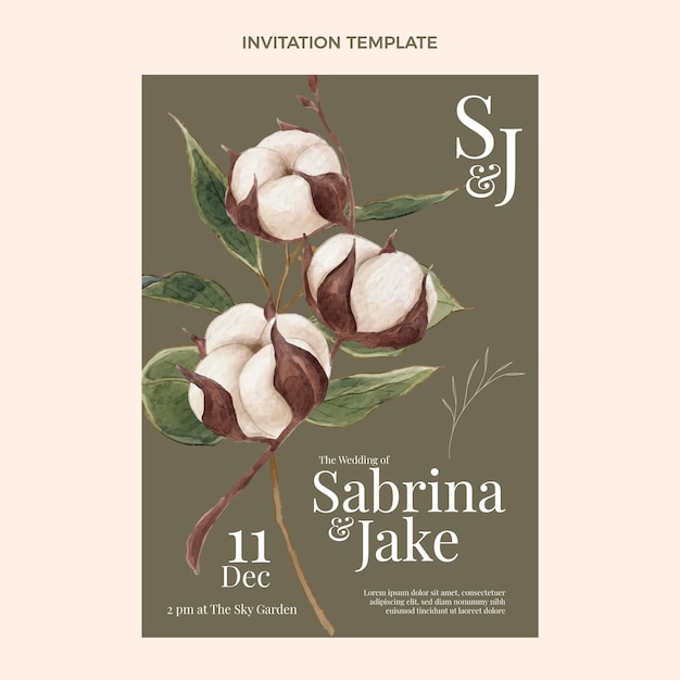 Invito al matrimonio disegnato a mano ad acquerello