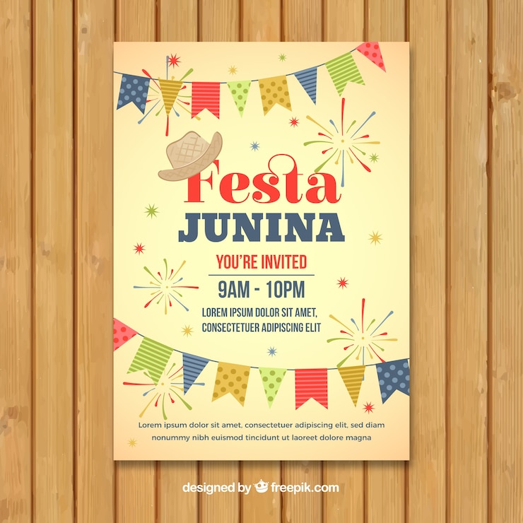 Vettore gratuito invito alla festa junina con diversi gagliardetti