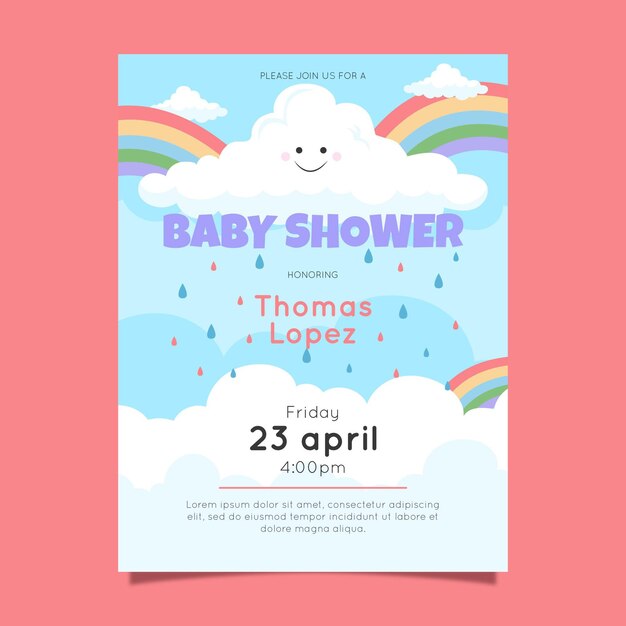 Invito dell'acquazzone di bambino di chuva de amor abbastanza piatto organico