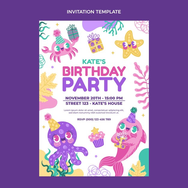 Invito di compleanno infantile disegnato a mano
