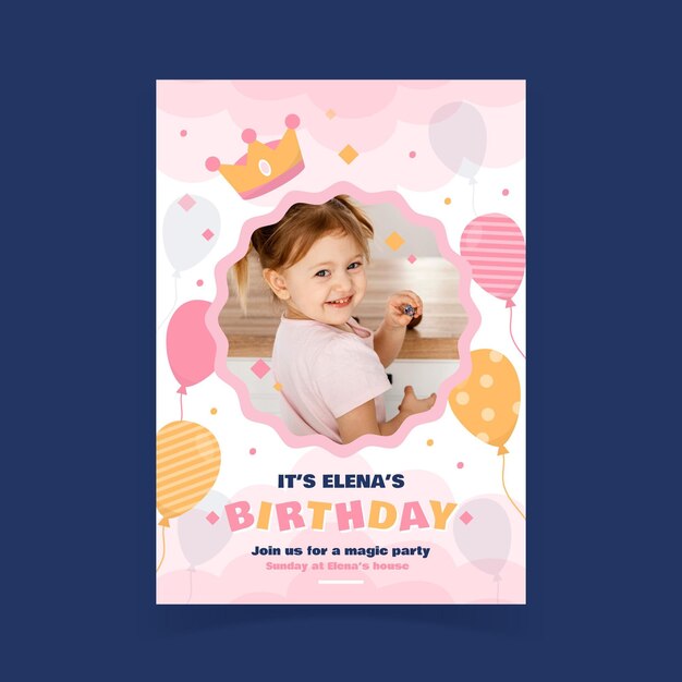 Invito di compleanno principessa piatto con modello di foto con foto