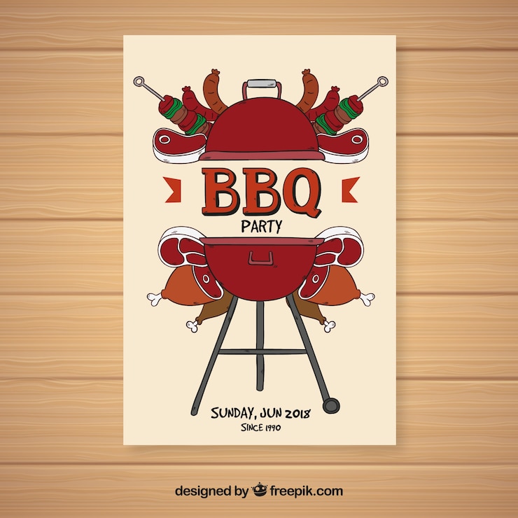 Vettore gratuito invito disegnato a mano alla festa barbecue