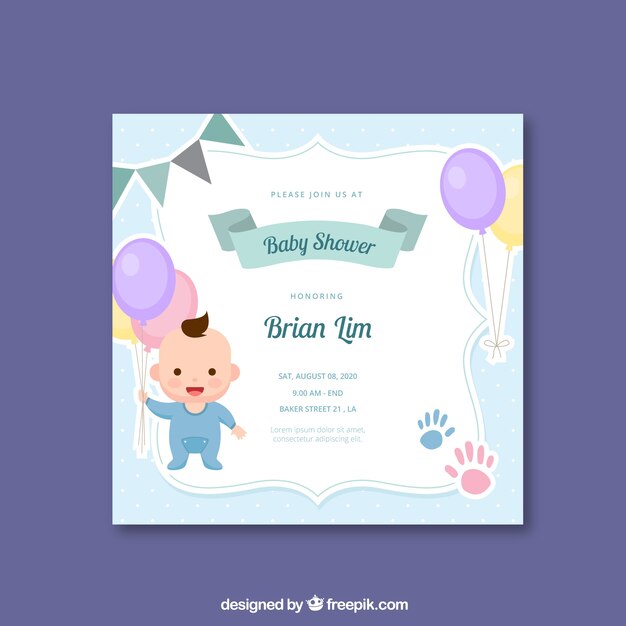 Invito doccia bambino blu carino