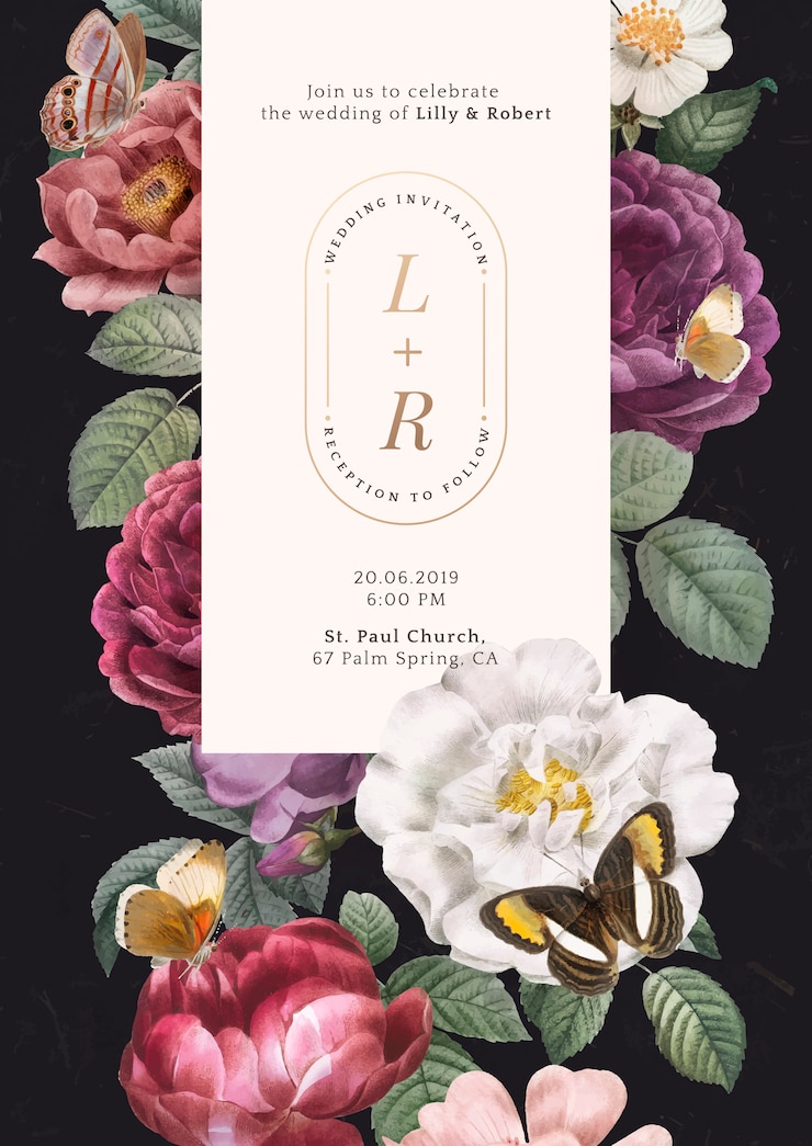 Vettore gratuito invito floreale matrimonio