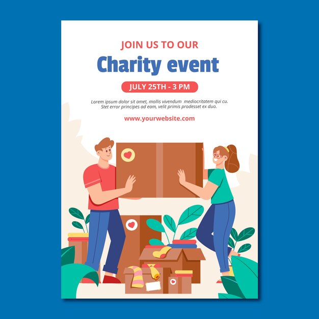 Invito piatto disegnato a mano evento di beneficenza