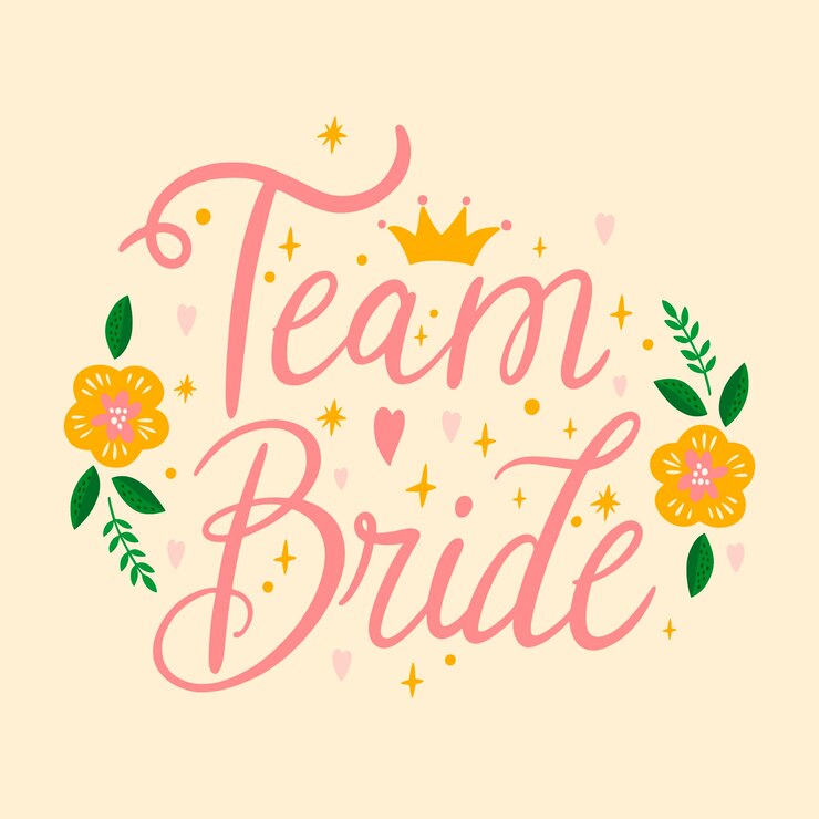 Vettore gratuito iscrizione della sposa della squadra disegnata a mano