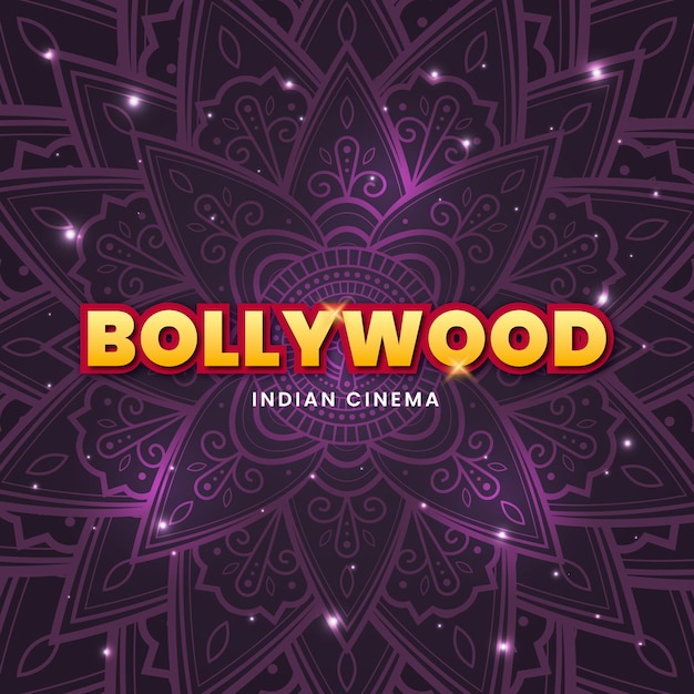 Iscrizione di Bollywood con sfondo mandala lucido