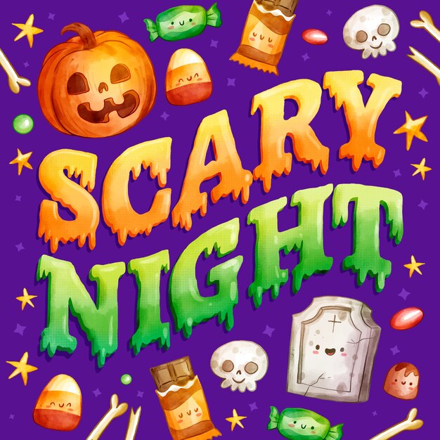 Iscrizione di Halloween dell'acquerello
