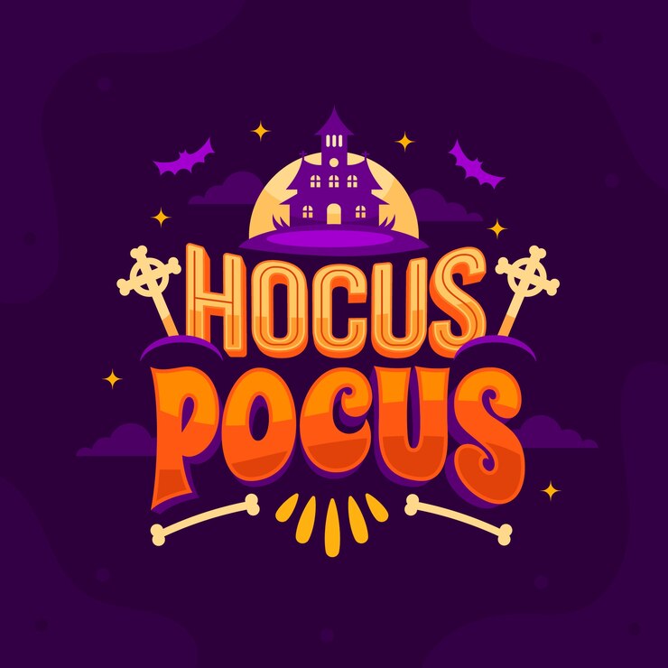 Vettore gratuito iscrizione piatta di halloween hocus pocus