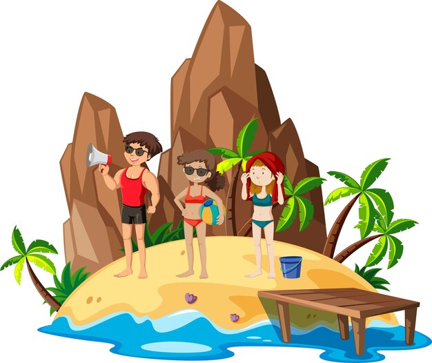 Isola tropicale con persone in vacanza