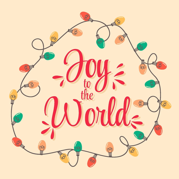 Vettore gratuito joy to the world lettering con elementi natalizi