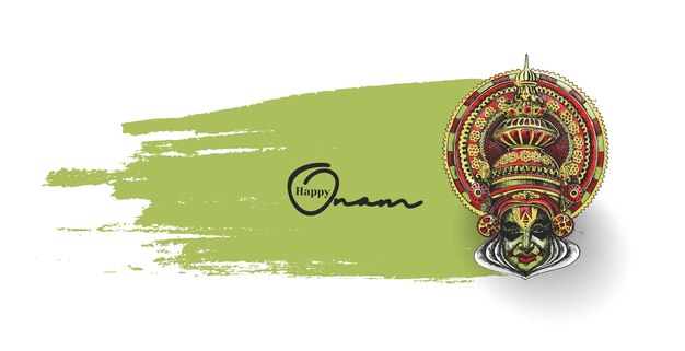 Kathakali faccia con corona pesante decorata illustrazione vettoriale schizzo disegnato a mano