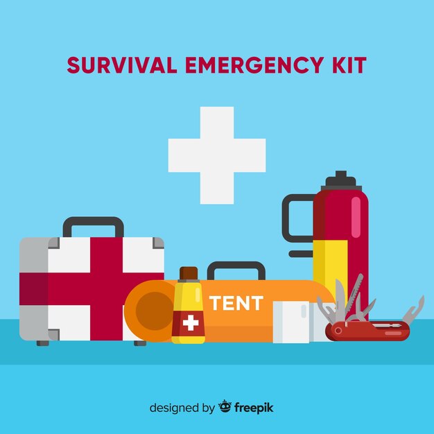 Kit di sopravvivenza di emergenza con design piatto