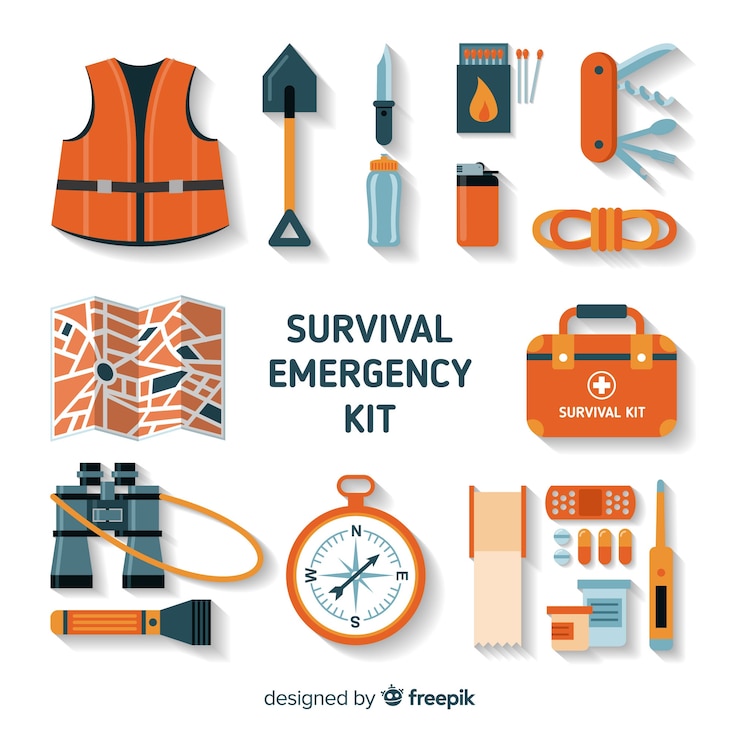 Vettore gratuito kit di sopravvivenza di emergenza creativo in stile piano