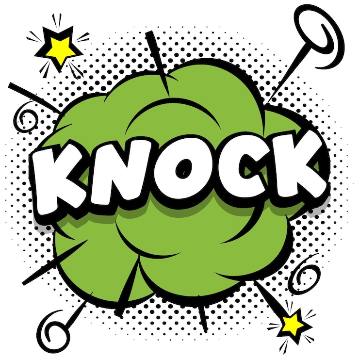 Vettore gratuito knock modello luminoso comico con fumetti su cornici colorate