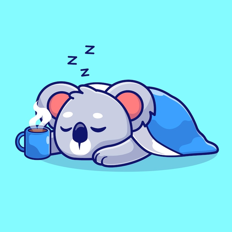 Vettore gratuito koala sveglio che dorme con il caffè e l'illustrazione dell'icona di vettore del fumetto della coperta. natura animale isolata