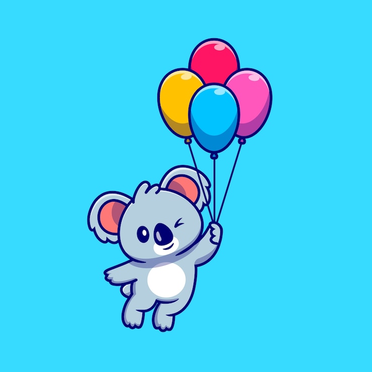 Vettore gratuito koala sveglio che galleggia con l'illustrazione dell'icona del fumetto del pallone. natura animale icona concetto isolato. stile cartone animato piatto