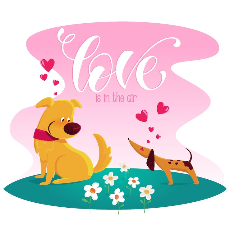 Vettore gratuito l'amore è nell'aria con i cani
