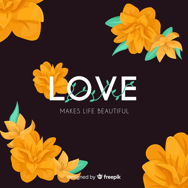 L&#39;amore rende bella la vita. lettering testo con fiori