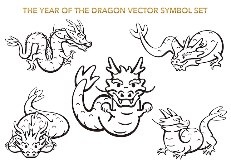 Vettore gratuito l'anno del drago vettore simbolo dello zodiaco illustrazione insieme isolato su uno sfondo bianco