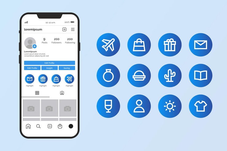 Vettore gratuito l'app di instagram gradiente evidenzia la raccolta