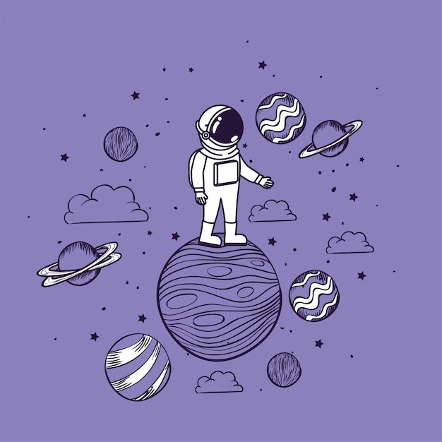 L'astronauta disegna con i pianeti