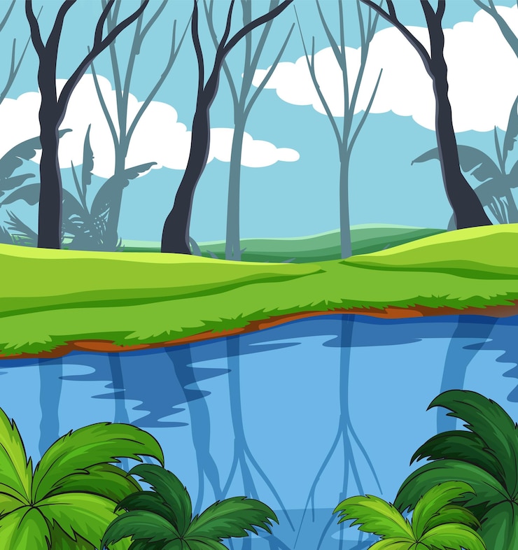 Vettore gratuito l'habitat dei dinosauri vicino al lago